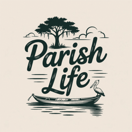 Parish Life svg, png, ai, eps, dxf, Digital Artwork, Louisiana Artwork, Pelican on Boat, Southern Theme, Tree, Clouds, Vector Graphics