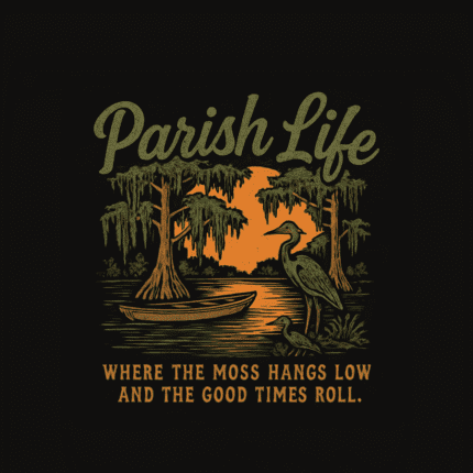 Parish Life Digital svg, png, ai, eps, dxf Files, Heron Bird, Cypress Trees, Swamp Landscape, Boat Graphic, Moss Hangs Low, Good Times Roll