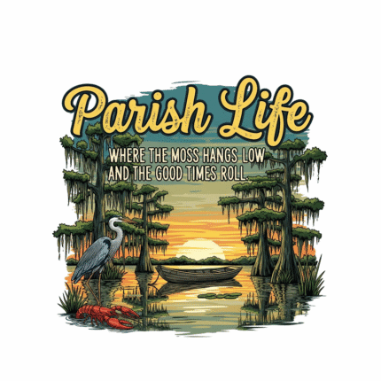 Parish Life Digital svg, png, ai, eps, dxf Files, Louisiana Theme, Heron Crawfish, Moss Trees Sunset, Southern Culture, Good Times Roll